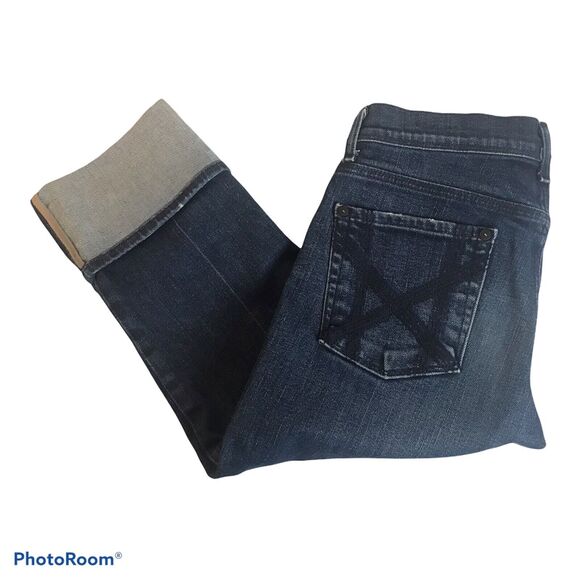 7 For All Mankind Crop Jeans Womens Sz 27 Mia Cuffed Embroidered Distressed USA - Picture 3 of 7